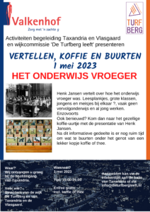 Flyer koffie-uurtje en info-avond 1 mei bij Taxandria/De Vlasgaard